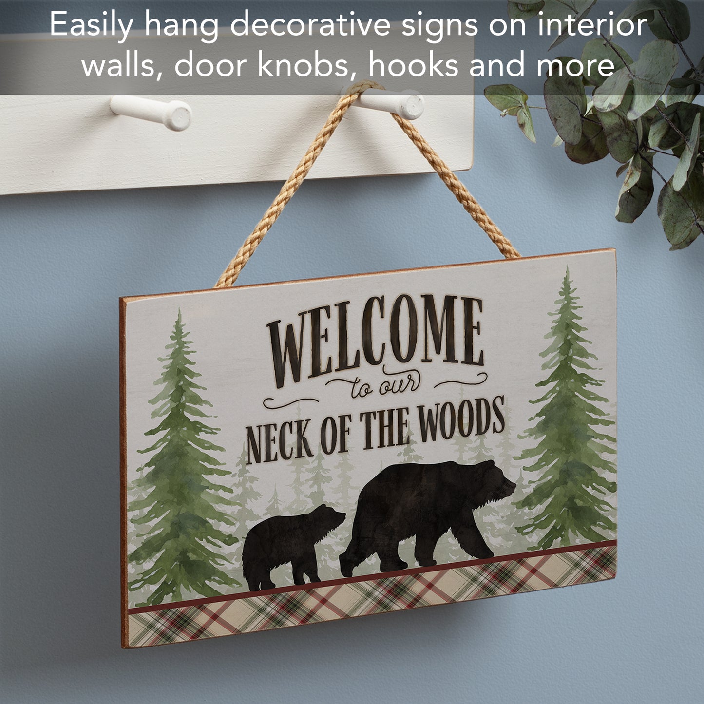 CounterArt Neck of The Woods Hanging Wood Wall Sign with Braided Rope Hanger 9.5” by 5.75” Made in the USA