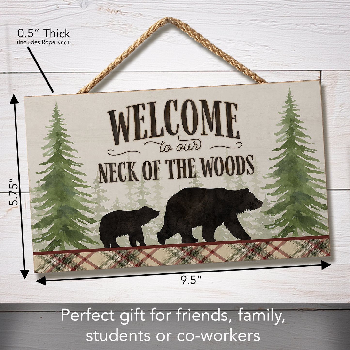 CounterArt Neck of The Woods Hanging Wood Wall Sign with Braided Rope Hanger 9.5” by 5.75” Made in the USA