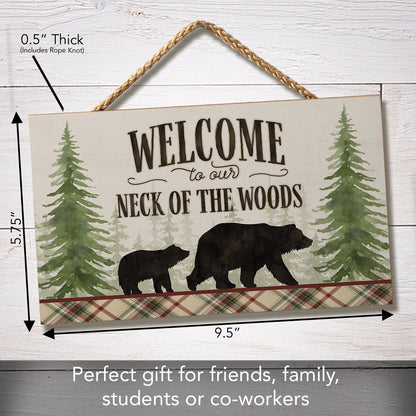 CounterArt Neck of The Woods Hanging Wood Wall Sign with Braided Rope Hanger 9.5” by 5.75” Made in the USA