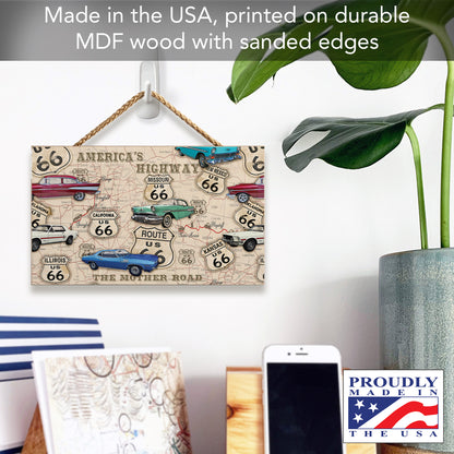CounterArt Route 66 Map Decorative Hanging Wood Sign 9.5” by 5.75” Made in the USA Includes Attractive Braided Rope Hanger