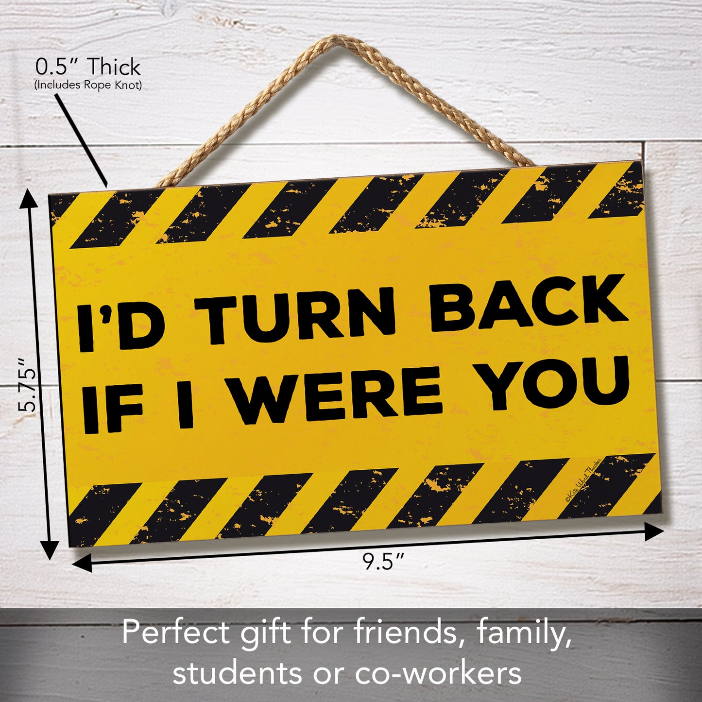 CounterArt I'd Turn Back Decorative Hanging Wood Wall Sign 9.5” by 5.75” Made in the USA Features Braided Rope Hanger