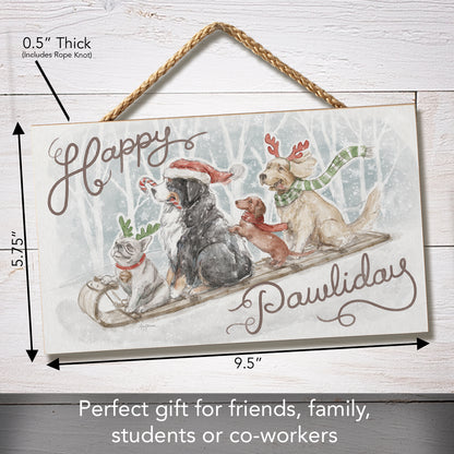 CounterArt Happy Pawliday Decorative Hanging Wood Sign 9.5” by 5.75” Made in the USA Features Braided Rope Hanger