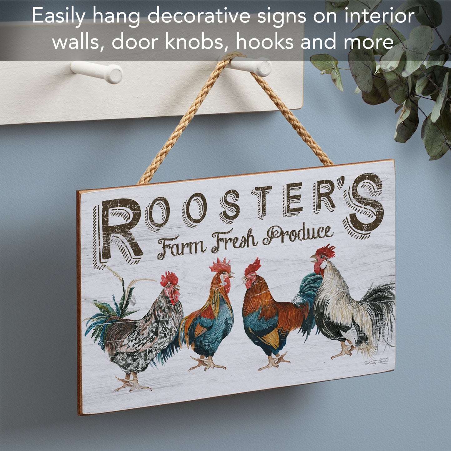 CounterArt Farm Fresh Decorative Hanging Wood Wall Sign 9.5” by 5.75” Made In the USA Features Braided Rope Hanger