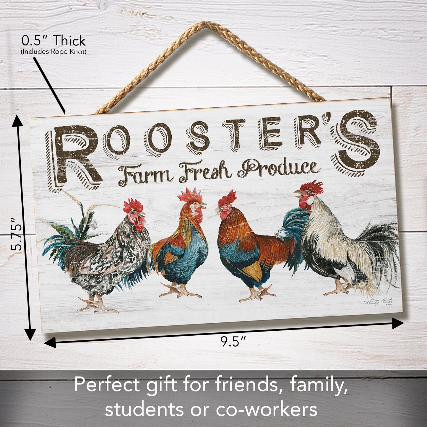 CounterArt Farm Fresh Decorative Hanging Wood Wall Sign 9.5” by 5.75” Made In the USA Features Braided Rope Hanger