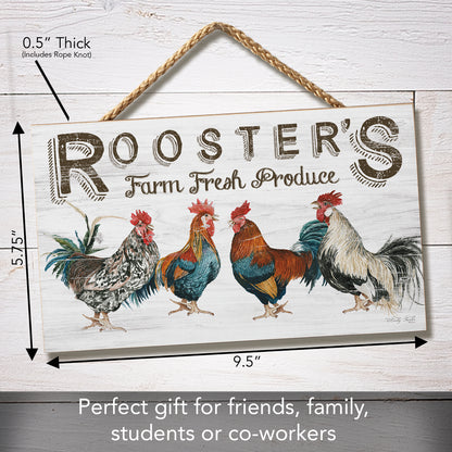 CounterArt Farm Fresh Decorative Hanging Wood Wall Sign 9.5” by 5.75” Made In the USA Features Braided Rope Hanger
