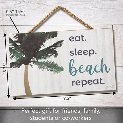 CounterArt Beach Repeat Decorative Hanging Wood Sign 9.5” by 5.75” Features Braided Rope Hanger