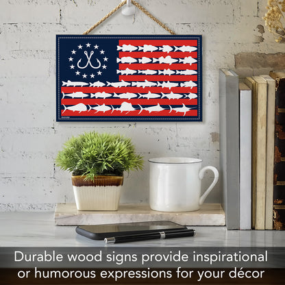 CounterArt Fish Flag Decorative Hanging Wood Sign 9.5” by 5.75” Made in the USA Features Braided Rope Hanger