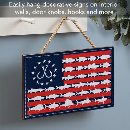 CounterArt Fish Flag Decorative Hanging Wood Sign 9.5” by 5.75” Made in the USA Features Braided Rope Hanger