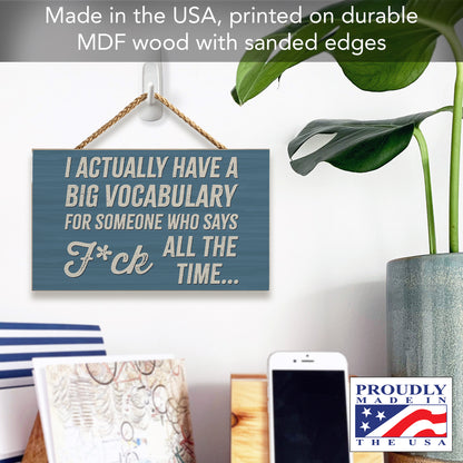 CounterArt Big Vocabulary Humorous Hanging Wood Wall Sign 9.5” Made in the USA Features Braided Rope Hanger