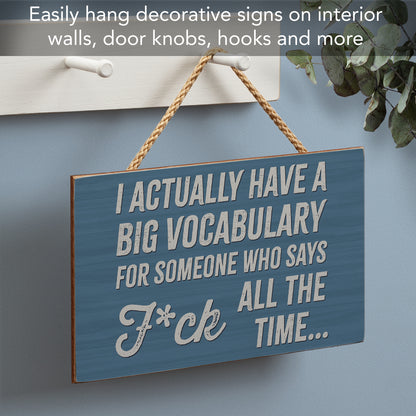 CounterArt Big Vocabulary Humorous Hanging Wood Wall Sign 9.5” Made in the USA Features Braided Rope Hanger