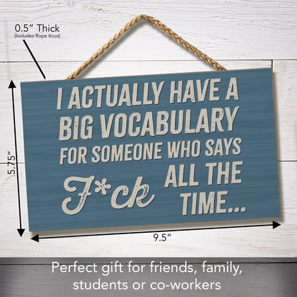 CounterArt Big Vocabulary Humorous Hanging Wood Wall Sign 9.5” Made in the USA Features Braided Rope Hanger
