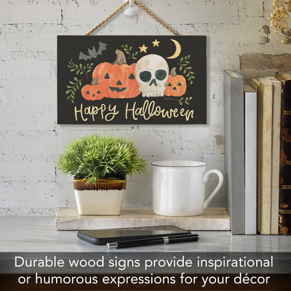 CounterArt Spooky Halloween Season Hanging Wood Wall Sign 9.5” by 5.75” Made in the USA Features Braided Rope Hanger
