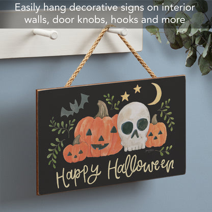 CounterArt Spooky Halloween Season Hanging Wood Wall Sign 9.5” by 5.75” Made in the USA Features Braided Rope Hanger