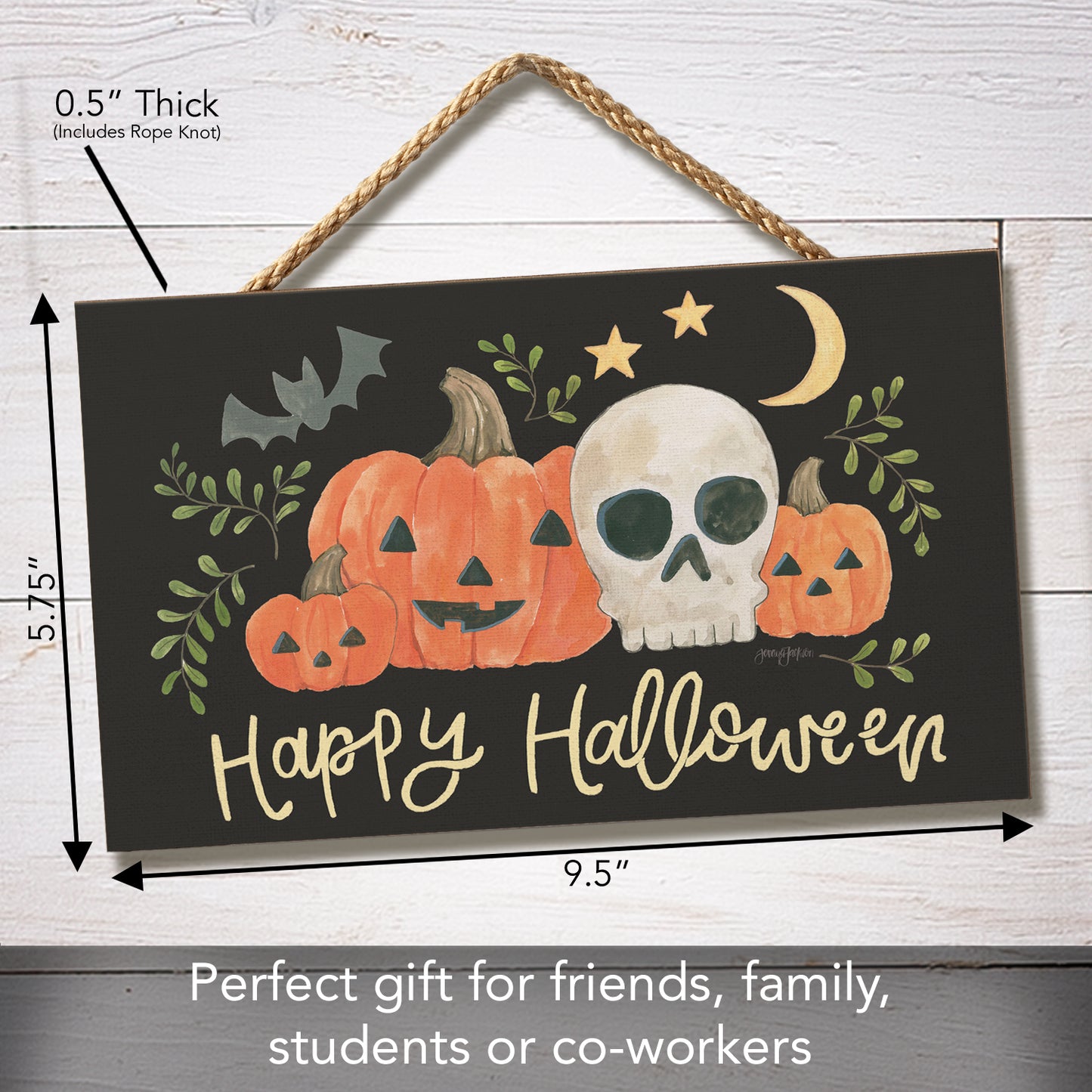 CounterArt Spooky Halloween Season Hanging Wood Wall Sign 9.5” by 5.75” Made in the USA Features Braided Rope Hanger