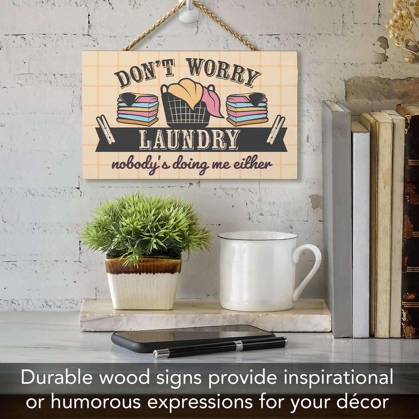 CounterArt Doing Me Decorative Hanging Wood Wall Sign 9.5” by 5.75” Made in the USA Features Braided Rope Hanger