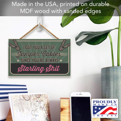CounterArt Got You Jumper Cables Decorative Hanging Wood Wall Sign 9.5” by 5.75” Made in the USA Features Braided Rope Hanger