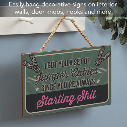 CounterArt Got You Jumper Cables Decorative Hanging Wood Wall Sign 9.5” by 5.75” Made in the USA Features Braided Rope Hanger