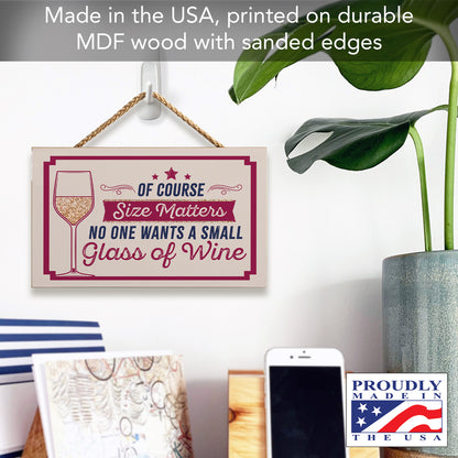 CounterArt Size Matters Humorous Hanging Wood Wall Sign 9.5” by 5.75” Made in the USA Features Braided Rope Hanger