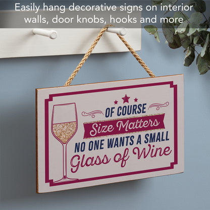 CounterArt Size Matters Humorous Hanging Wood Wall Sign 9.5” by 5.75” Made in the USA Features Braided Rope Hanger