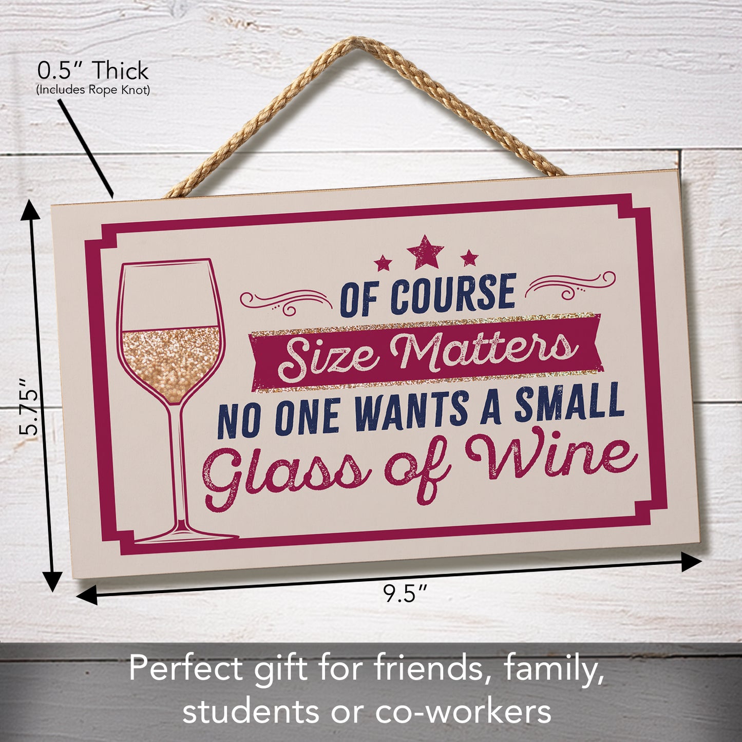 CounterArt Size Matters Humorous Hanging Wood Wall Sign 9.5” by 5.75” Made in the USA Features Braided Rope Hanger