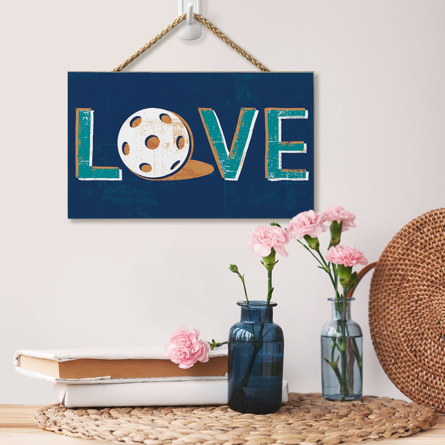 CounterArt Pickleball Love Decorative Hanging Wood Wall Sign 9.5” by 5.75” Made in the USA Features Braided Rope Hanger