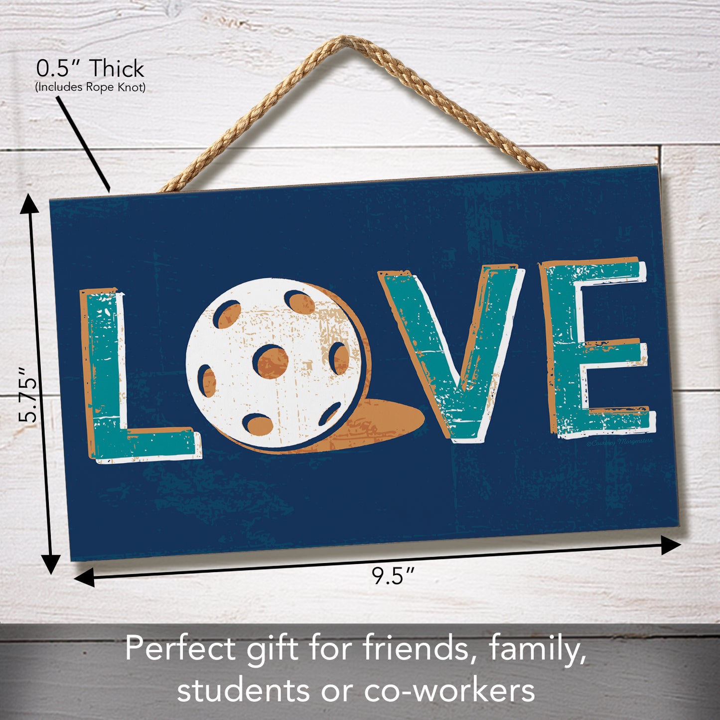 CounterArt Pickleball Love Decorative Hanging Wood Wall Sign 9.5” by 5.75” Made in the USA Features Braided Rope Hanger