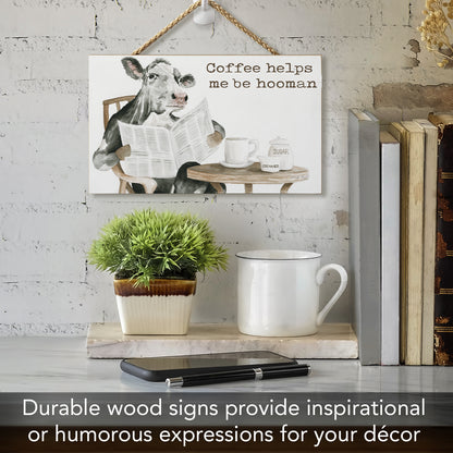 CounterArt Hooman Humorous Hanging Wood Wall Sign 9.5” by 5.75” Made in the USA Features Braided Rope Hanger