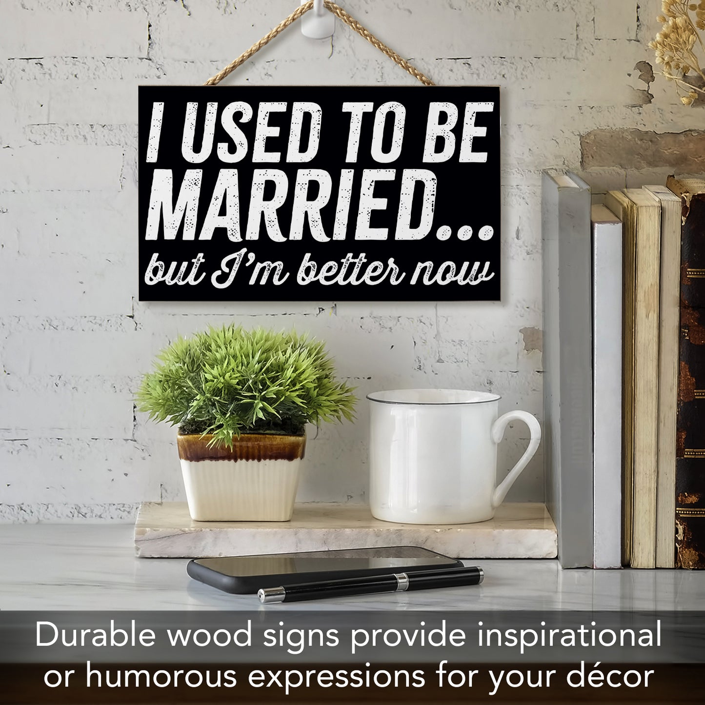 CounterArt Better Now Humorous Hanging Wood Wall Sign 9.5” by 5.75” Made in the USA Features Braided Rope Hanger