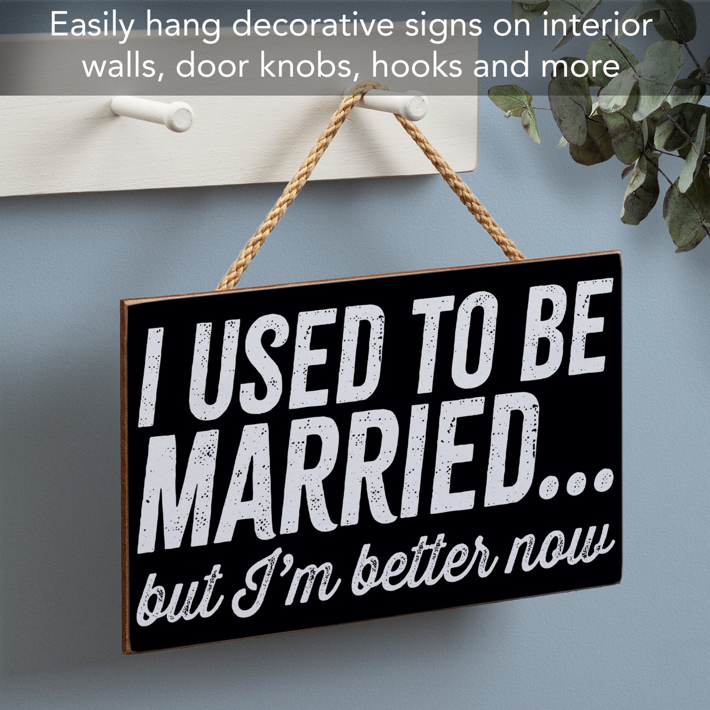 CounterArt Better Now Humorous Hanging Wood Wall Sign 9.5” by 5.75” Made in the USA Features Braided Rope Hanger