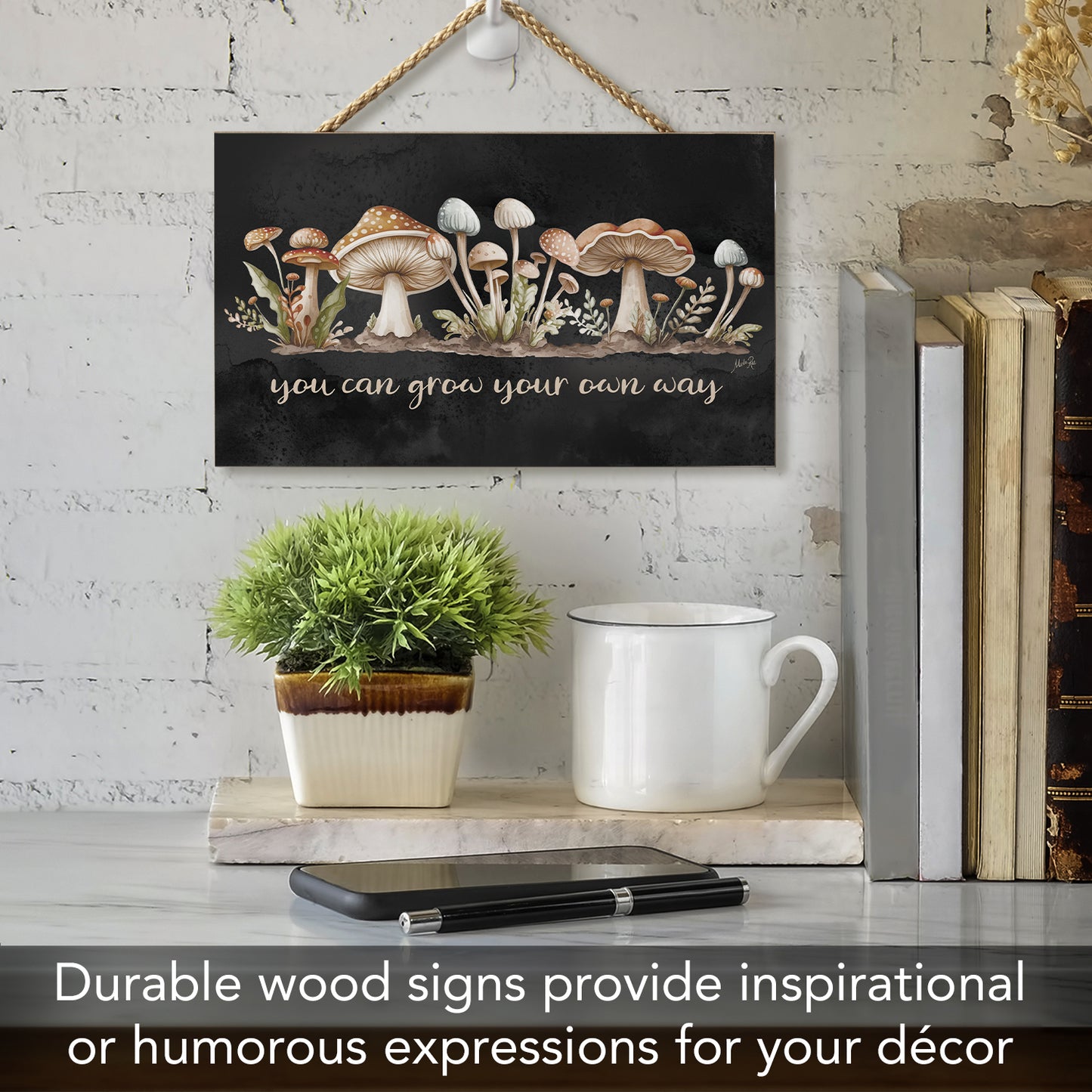 Highland Home Grow Your Own Way Decorative Hanging Wood Sign 9.5” by 5.75” Made in the USA Features Braided Rope Hanger