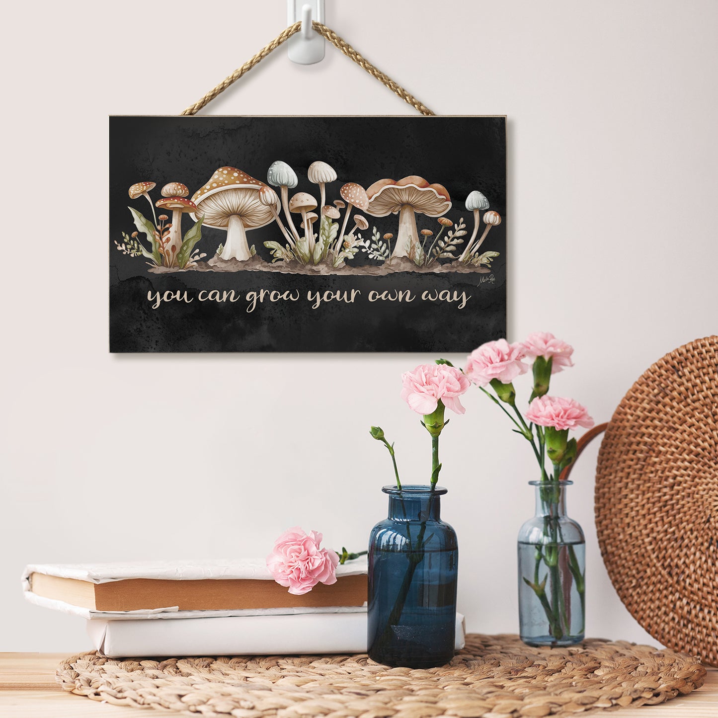 Highland Home Grow Your Own Way Decorative Hanging Wood Sign 9.5” by 5.75” Made in the USA Features Braided Rope Hanger