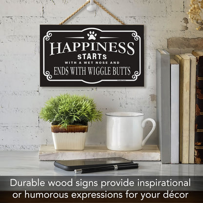 Dog Happiness Decorative Hanging Wood Sign 9.5” by 5.75” Made in the USA