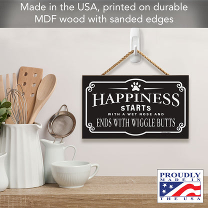 Dog Happiness Decorative Hanging Wood Sign 9.5” by 5.75” Made in the USA