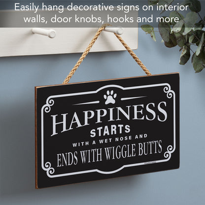 Dog Happiness Decorative Hanging Wood Sign 9.5” by 5.75” Made in the USA