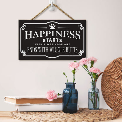 Dog Happiness Decorative Hanging Wood Sign 9.5” by 5.75” Made in the USA