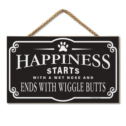 Dog Happiness Decorative Hanging Wood Sign 9.5” by 5.75” Made in the USA