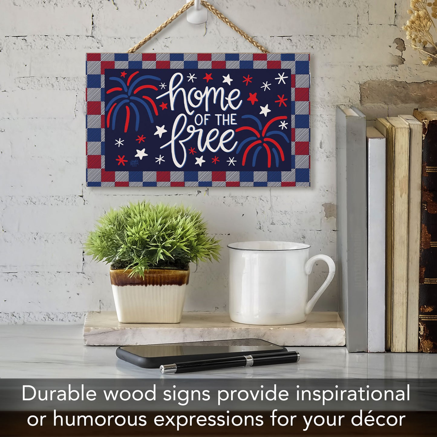 Home of the Free Decorative Hanging Wood Sign 9.5” by 5.75” Made in the USA