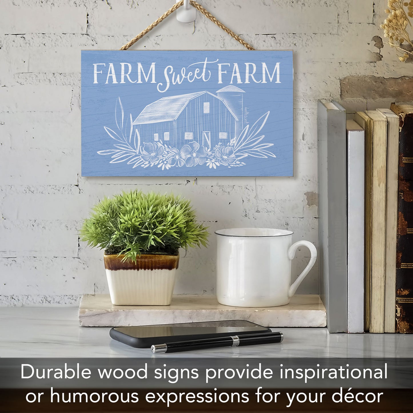 Farm Sweet Farm Decorative Hanging Wood Sign 9.5” by 5.75” Made in the USA