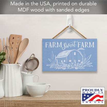 Farm Sweet Farm Decorative Hanging Wood Sign 9.5” by 5.75” Made in the USA