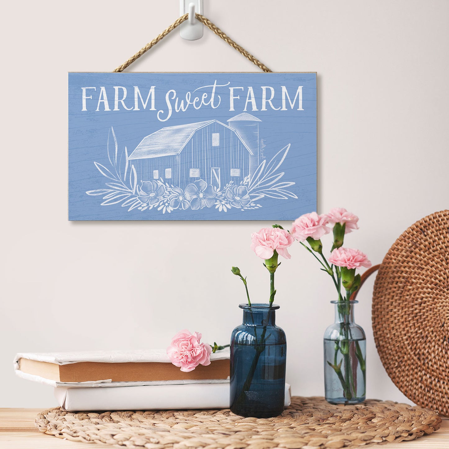 Farm Sweet Farm Decorative Hanging Wood Sign 9.5” by 5.75” Made in the USA