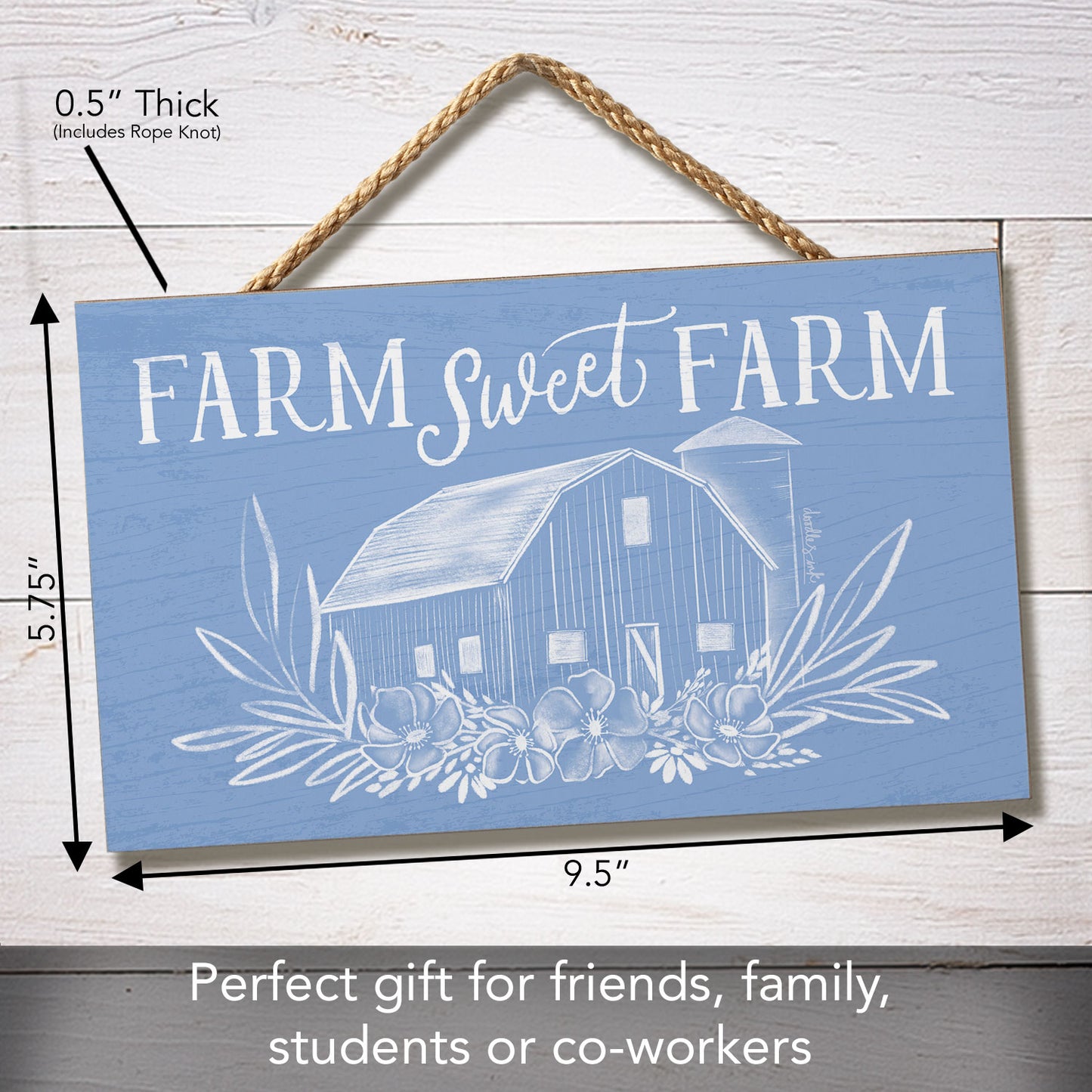 Farm Sweet Farm Decorative Hanging Wood Sign 9.5” by 5.75” Made in the USA