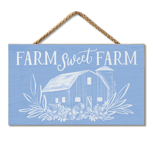 Farm Sweet Farm Decorative Hanging Wood Sign 9.5” by 5.75” Made in the USA