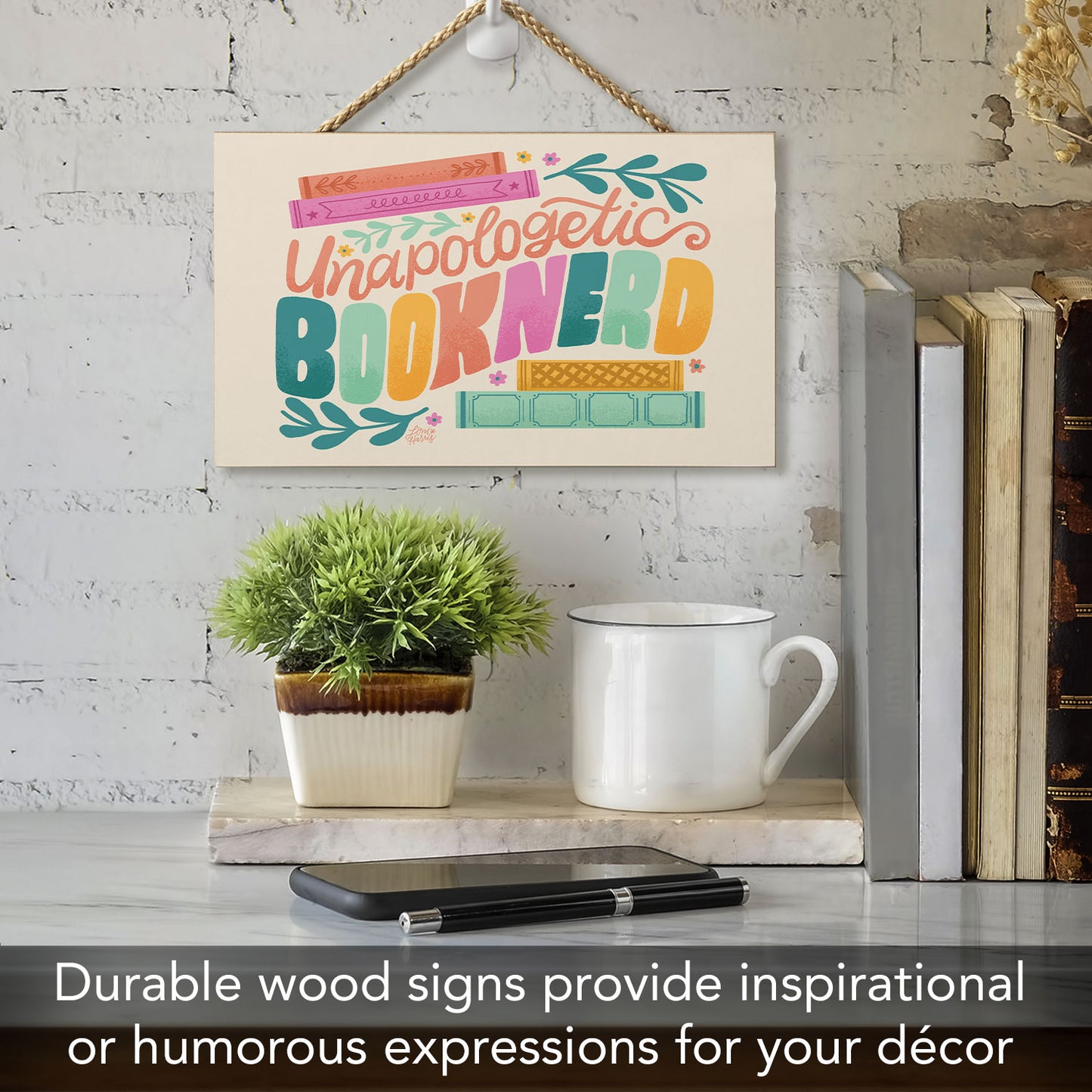 Book Nerd Decorative Hanging Wood Sign 9.5” by 5.75” Made in the USA