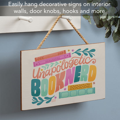 Book Nerd Decorative Hanging Wood Sign 9.5” by 5.75” Made in the USA