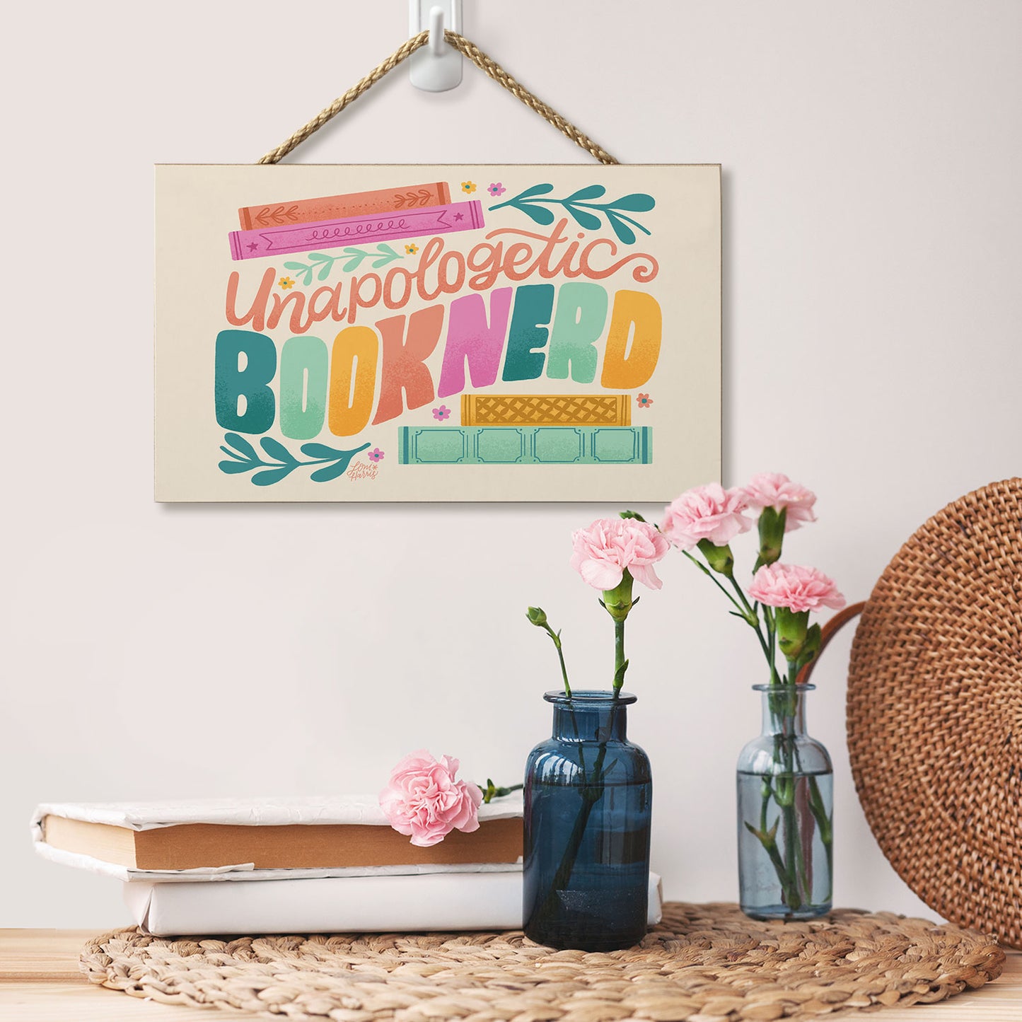 Book Nerd Decorative Hanging Wood Sign 9.5” by 5.75” Made in the USA