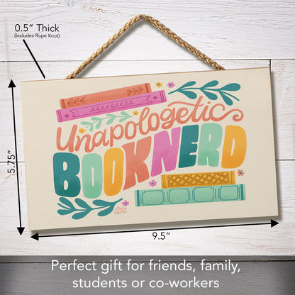 Book Nerd Decorative Hanging Wood Sign 9.5” by 5.75” Made in the USA
