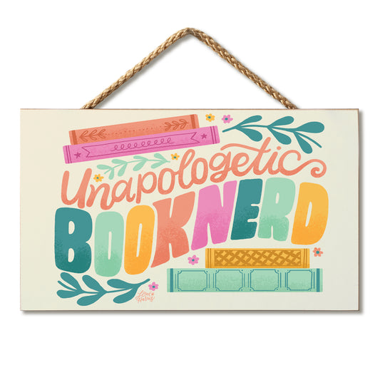 Book Nerd Decorative Hanging Wood Sign 9.5” by 5.75” Made in the USA