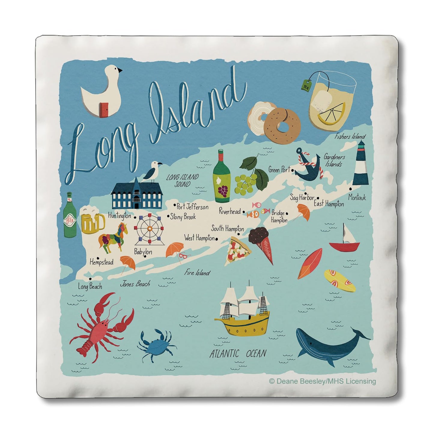 Thirstystone Long Island Home State 4 Pack Tumbled Tile Stone Coasters 4" Square Manufactured in the USA