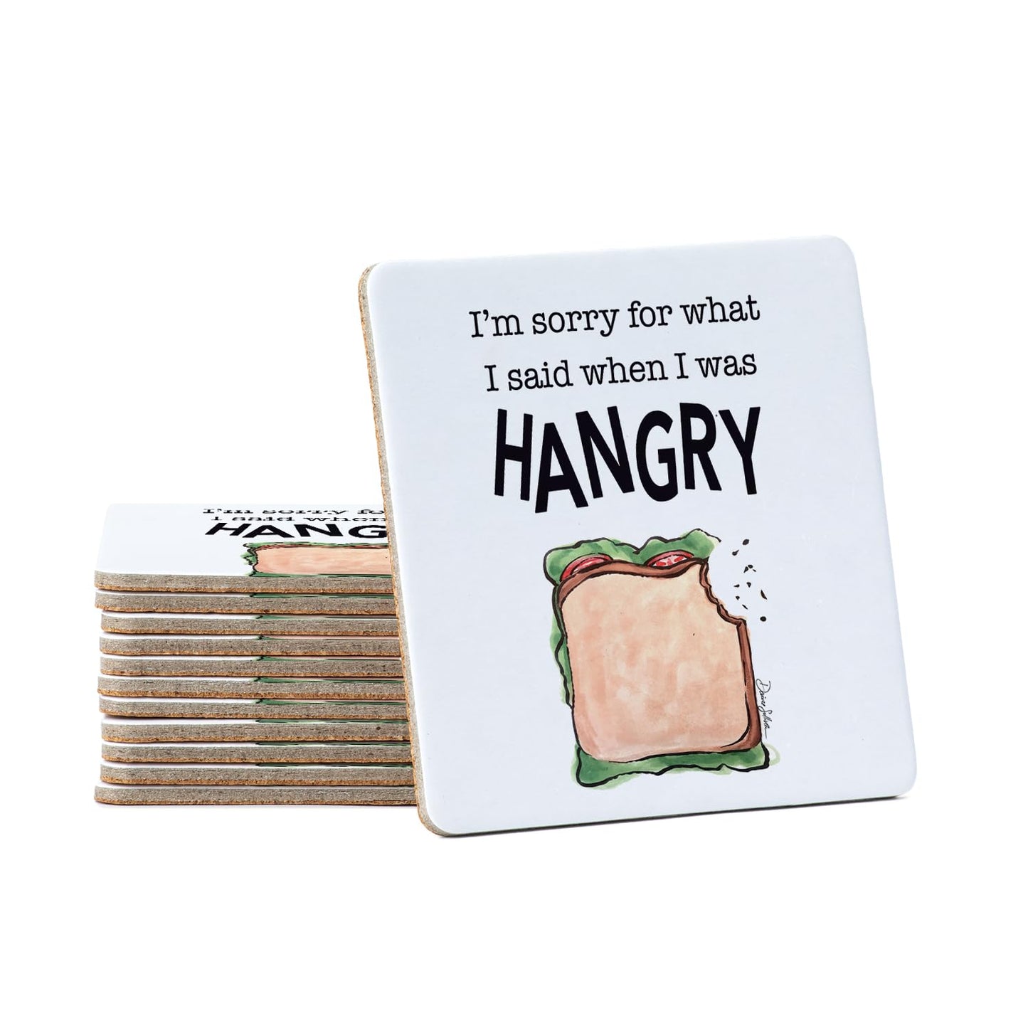 Thirstystone Hangry 12-Pack Cork Back Paper Bar Coasters Made in The USA Humourous Quotes Attractive Designs