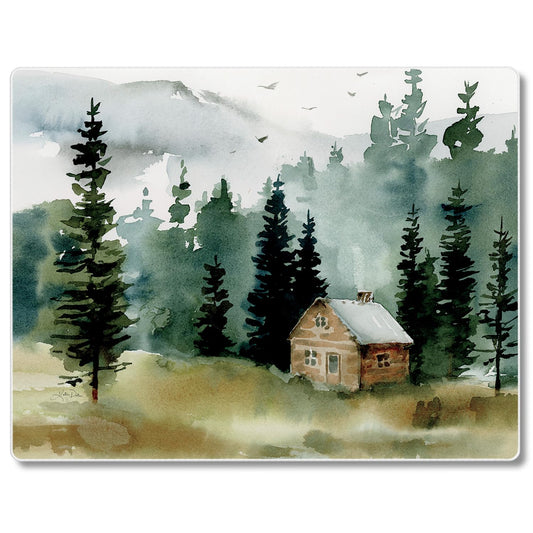 CounterArt Cabin in the Woods 3mm Tempered Glass Cutting Board 10” x 8” Manufactured in the USA
